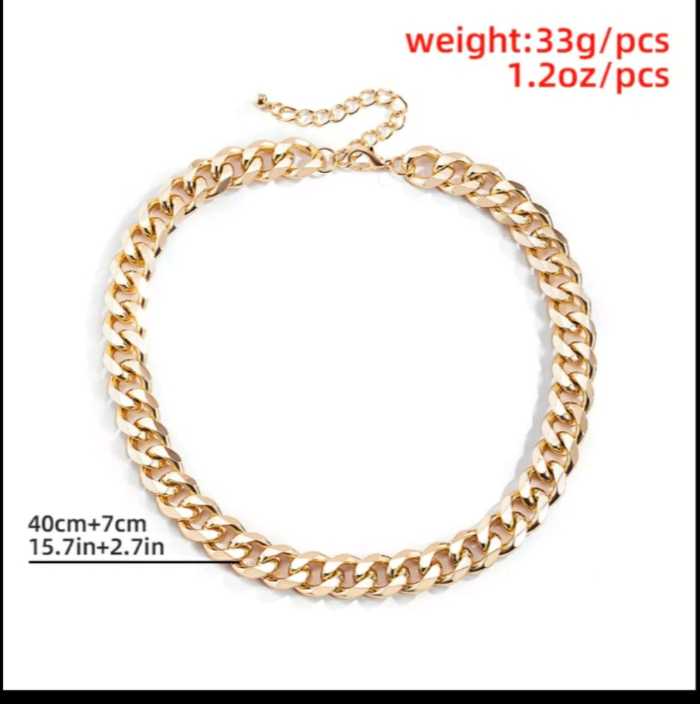 Vintage Gold Color Smooth Thick Chains Necklace - Picture 4 of 5